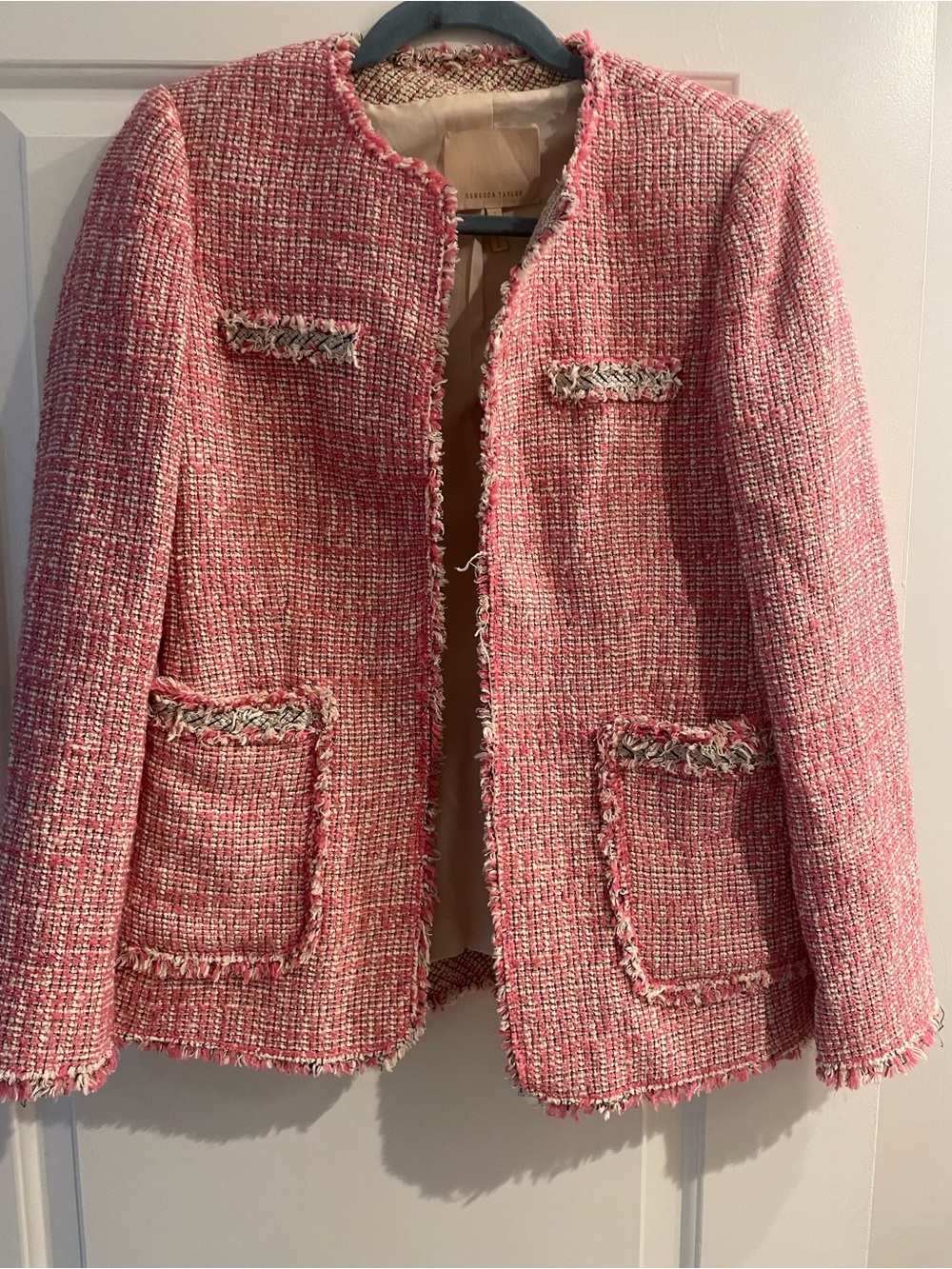 Rebecca Taylor Pink Tweed Open-Front Jacket - Picture 4 of 9